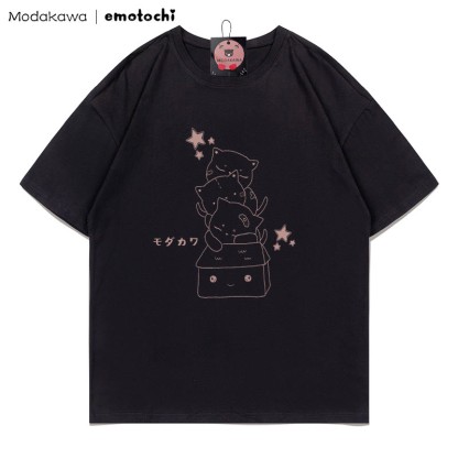 MODAKAWA X emotochi Stacked Kitty Print T-Shirt - Black - 5XL - image 3