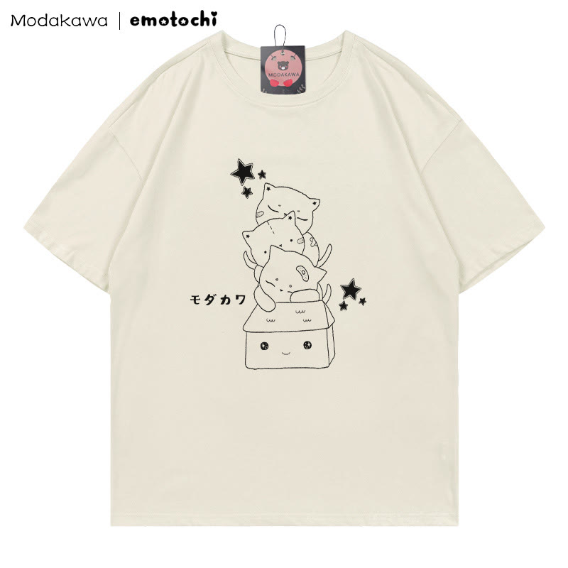 MODAKAWA X emotochi Stacked Kitty Print T-Shirt - Beige - 5XL - image 1