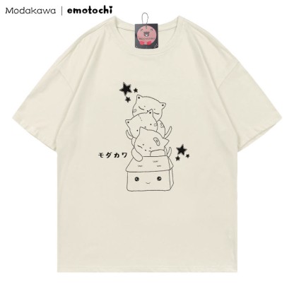 MODAKAWA X emotochi Stacked Kitty Print T-Shirt - Beige - 5XL - image 1