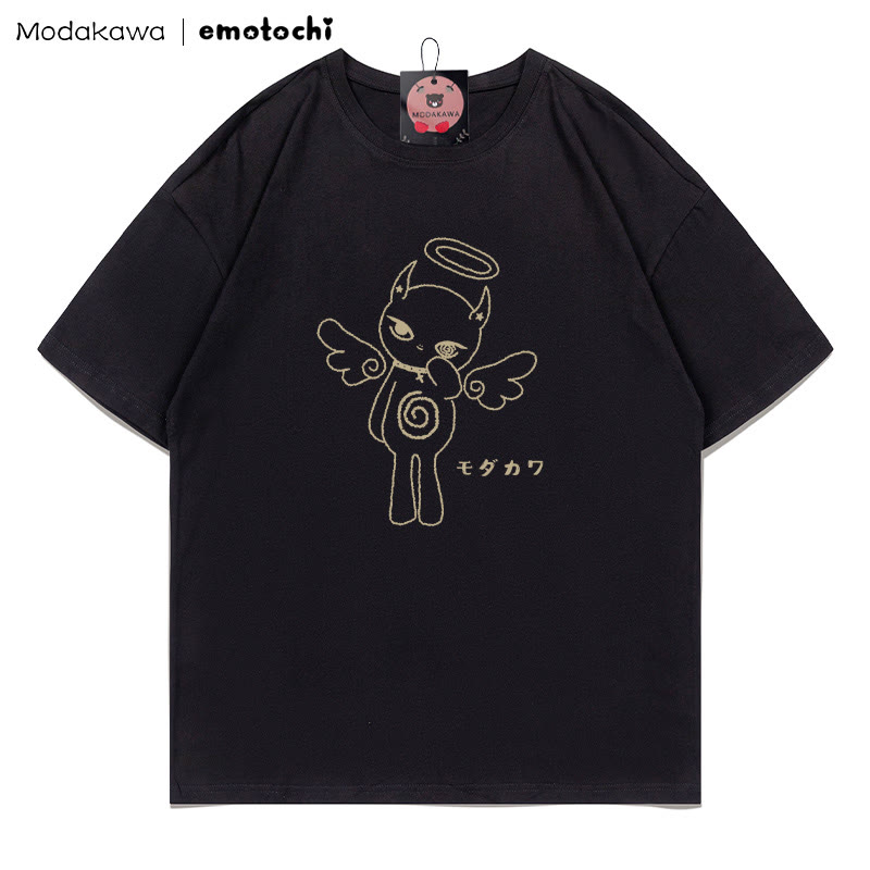 MODAKAWA X emotochi Angel Kitty Print T-Shirt - Black - 5XL - image 3