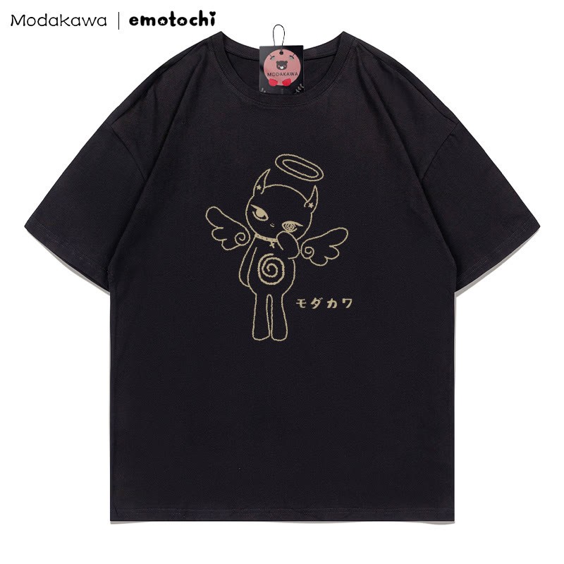 MODAKAWA X emotochi Angel Kitty Print T-Shirt - Black - 5XL - image 3
