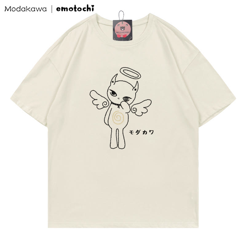 MODAKAWA X emotochi Angel Kitty Print T-Shirt - Beige - 5XL - image 1