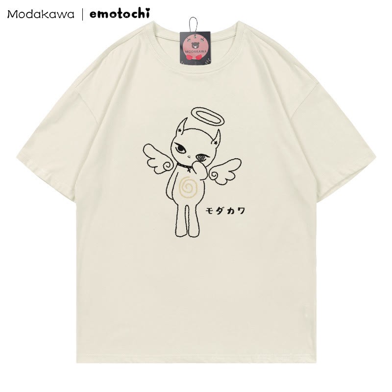 MODAKAWA X emotochi Angel Kitty Print T-Shirt - Beige - 5XL - image 1