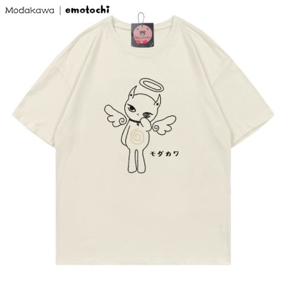 MODAKAWA X emotochi Angel Kitty Print T-Shirt - Beige - 5XL - image 1