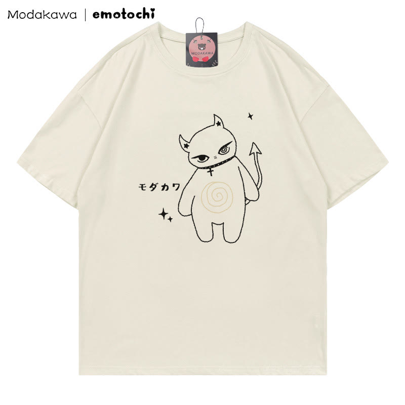 MODAKAWA X emotochi Demon Kitty Print T-Shirt - Beige - 5XL - image 1