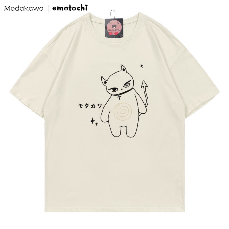 MODAKAWA X emotochi Demon Kitty Print T-Shirt - Beige - 5XL - image 1
