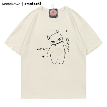 MODAKAWA X emotochi Demon Kitty Print T-Shirt - Beige - 5XL - image 1