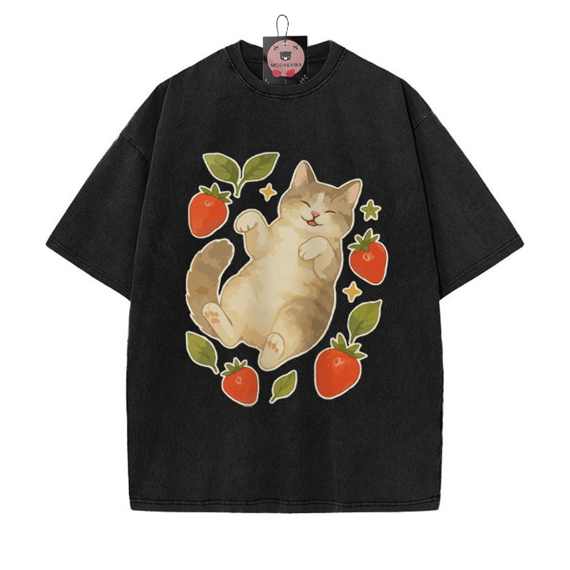 T-Shirt mit verwaschenem Vintage-Print „Kitty“ - Schwarz - 5XL - image 3