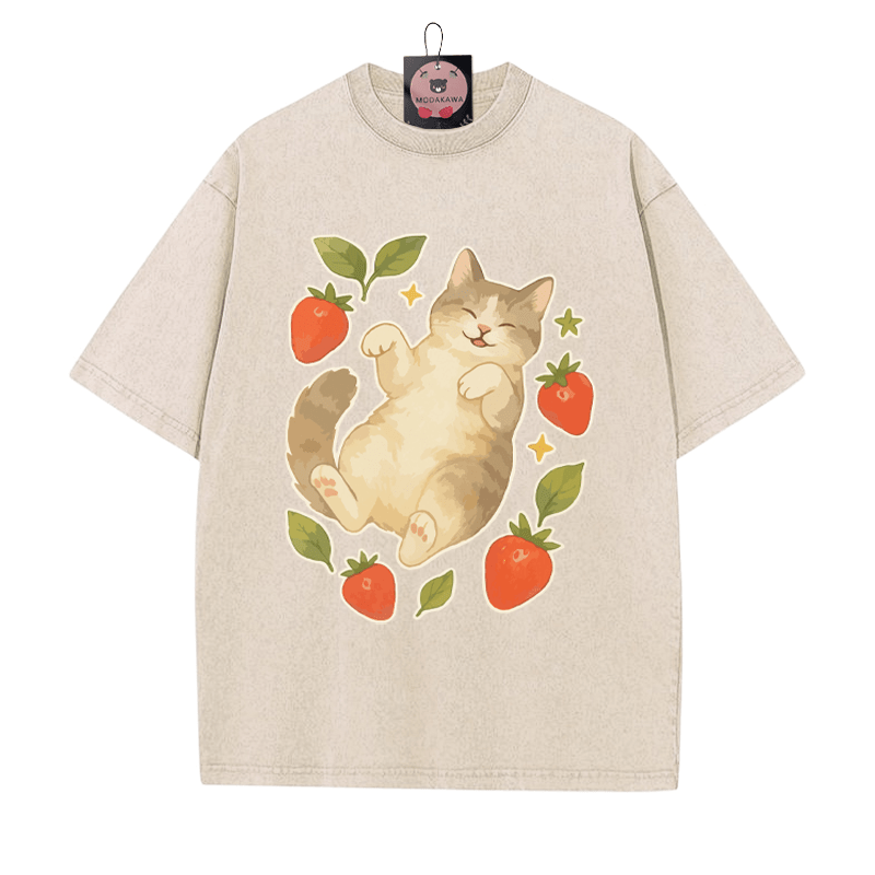 T-Shirt mit verwaschenem Vintage-Print „Kitty“ - Aprikose - 5XL - image 2