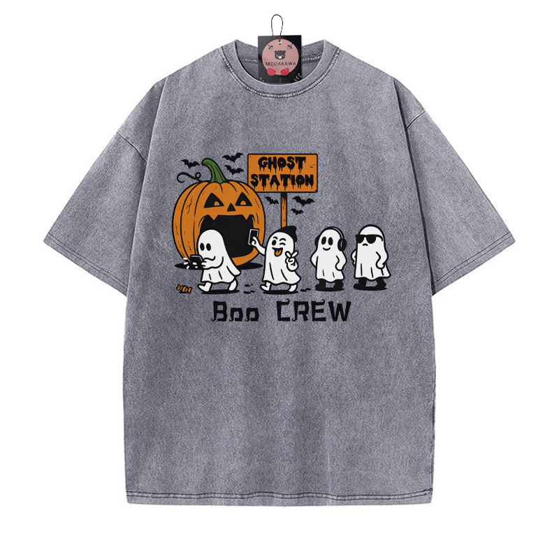 BOO CREW – T-Shirt mit Kürbisgeist-Print im Vintage-Look - Grau - 5XL - image 1