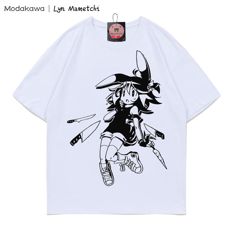 MODAKAWA X Lyn Mametchi T-Shirt mit „Knives Fly Toward Girl“-Print - Weiß - 5XL - image 2