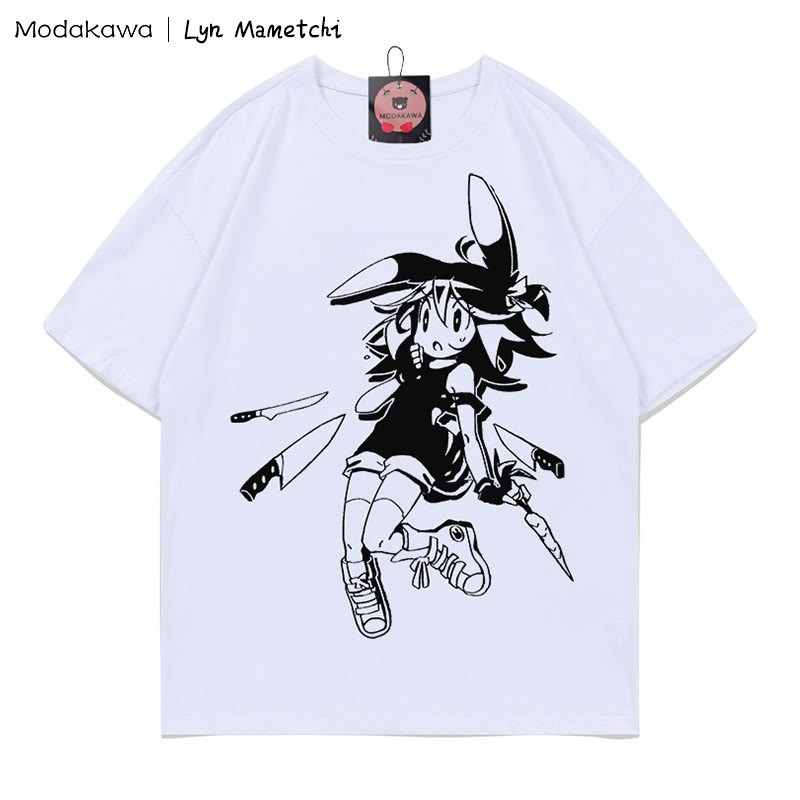 MODAKAWA X Lyn Mametchi T-Shirt mit „Knives Fly Toward Girl“-Print - Weiß - 5XL - image 2
