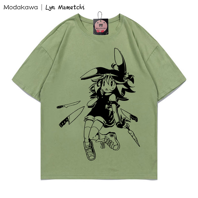 MODAKAWA X Lyn Mametchi T-Shirt mit „Knives Fly Toward Girl“-Print - Grün - 5XL - image 1