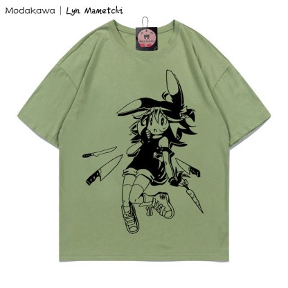 MODAKAWA X Lyn Mametchi T-Shirt mit „Knives Fly Toward Girl“-Print - Grün - 5XL - image 1