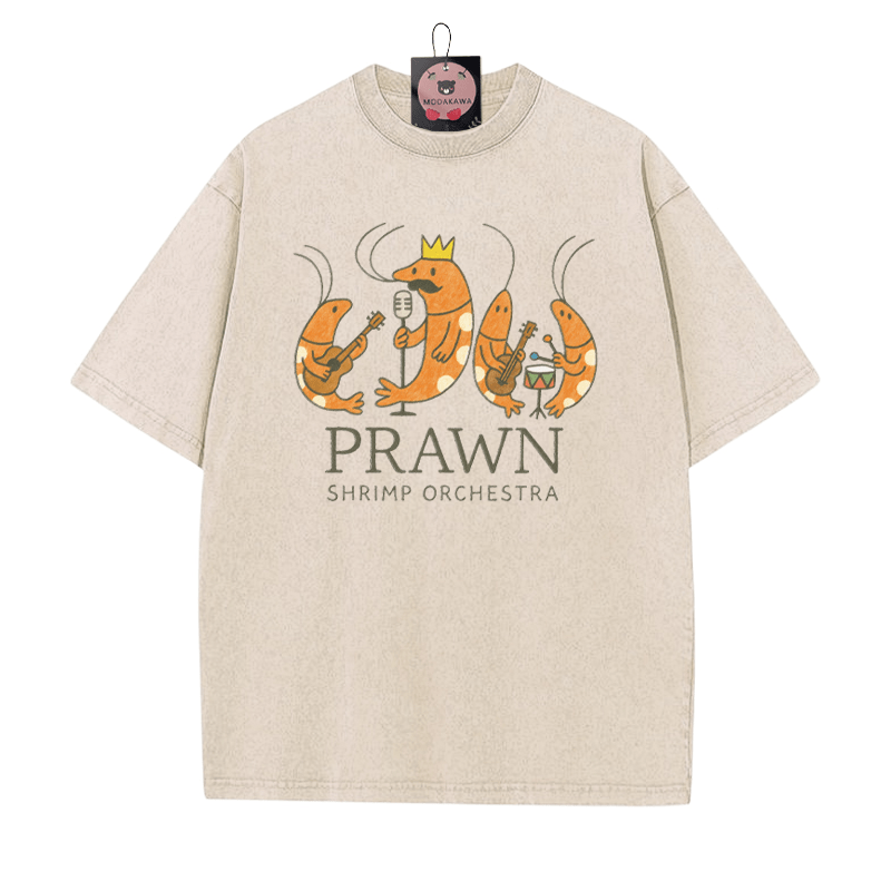 Garnelen Garnelen Orchester Vintage gewaschen T-shirt - Aprikose - 5XL - image 2