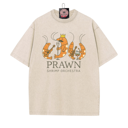 Garnelen Garnelen Orchester Vintage gewaschen T-shirt - Aprikose - 5XL - image 2