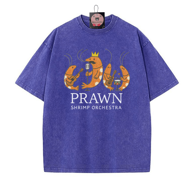 Garnelen Garnelen Orchester Vintage gewaschen T-shirt - Blau - 5XL - image 4