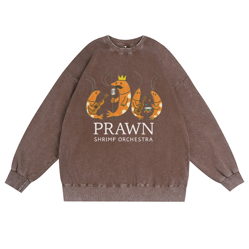 PRAWN SHRIMP ORCHESTRA Unisex Vintage gewaschen Sweatshirt Band Grafik Crewneck Pullover - Braun - 3XL - image 2