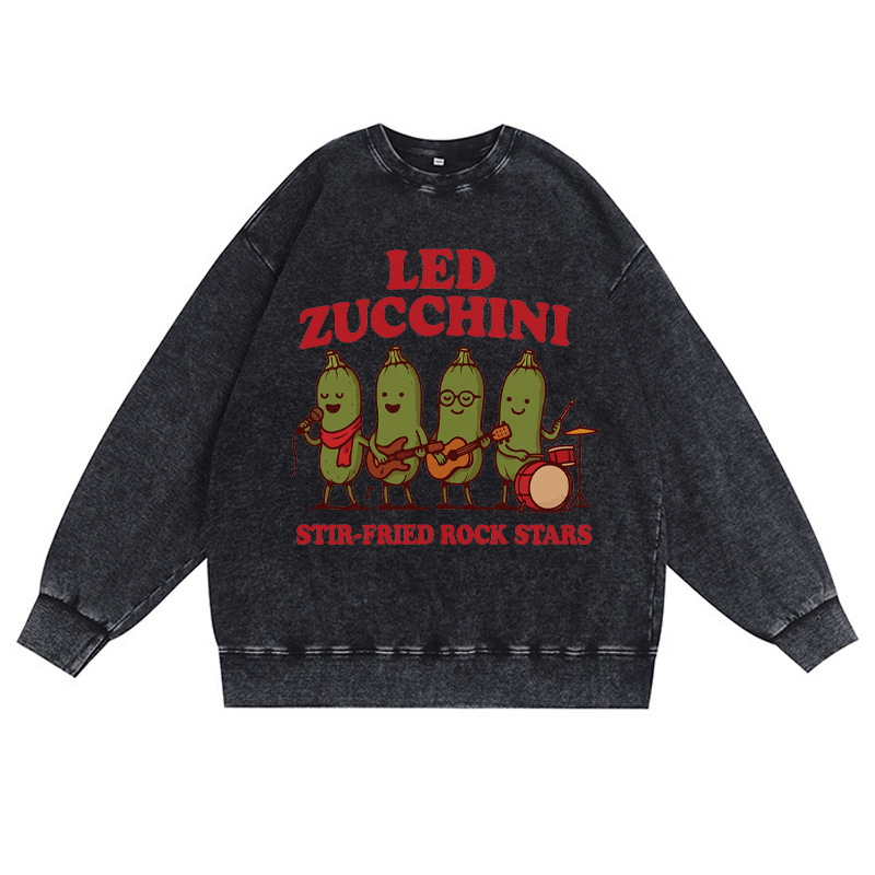 LED ZUCCHINI Unisex Vintage Washed Sweatshirt Band Grafik Crewneck Pullover - Schwarz - 3XL - image 1