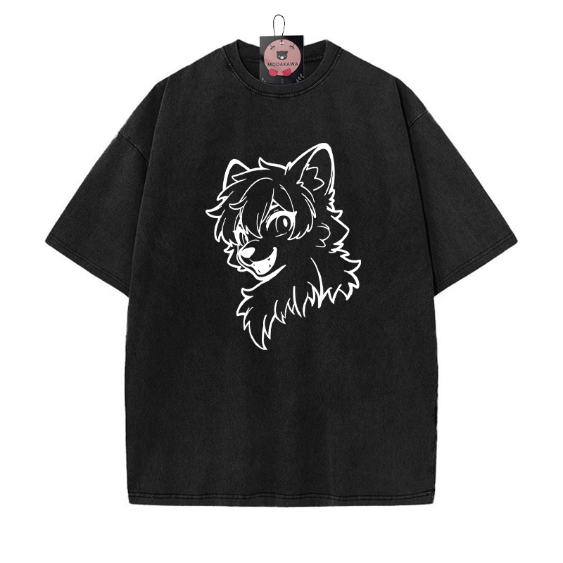 T-Shirt mit Vintage-Waschung und Fuchs-Print - Schwarz - 5XL - image 4