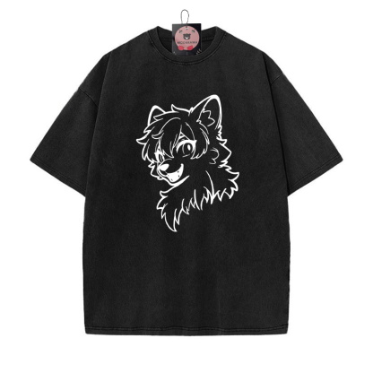 T-Shirt mit Vintage-Waschung und Fuchs-Print - Schwarz - 5XL - image 4