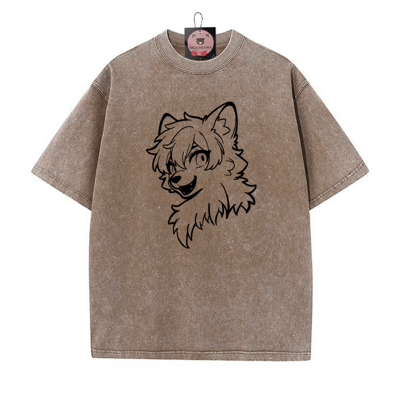 T-Shirt mit Vintage-Waschung und Fuchs-Print - Braun - 5XL - image 3