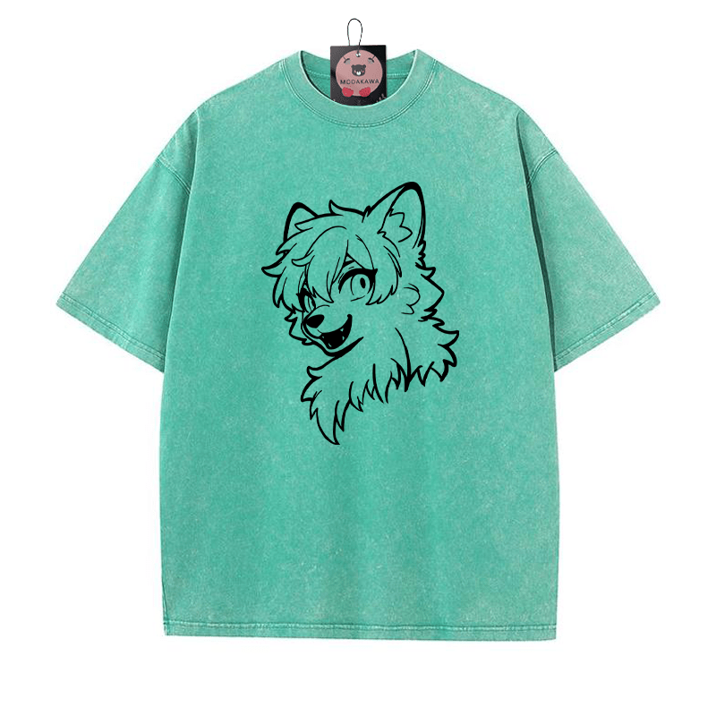 T-Shirt mit Vintage-Waschung und Fuchs-Print - Grün - 5XL - image 2