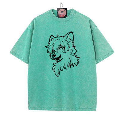 T-Shirt mit Vintage-Waschung und Fuchs-Print - Grün - 5XL - image 2