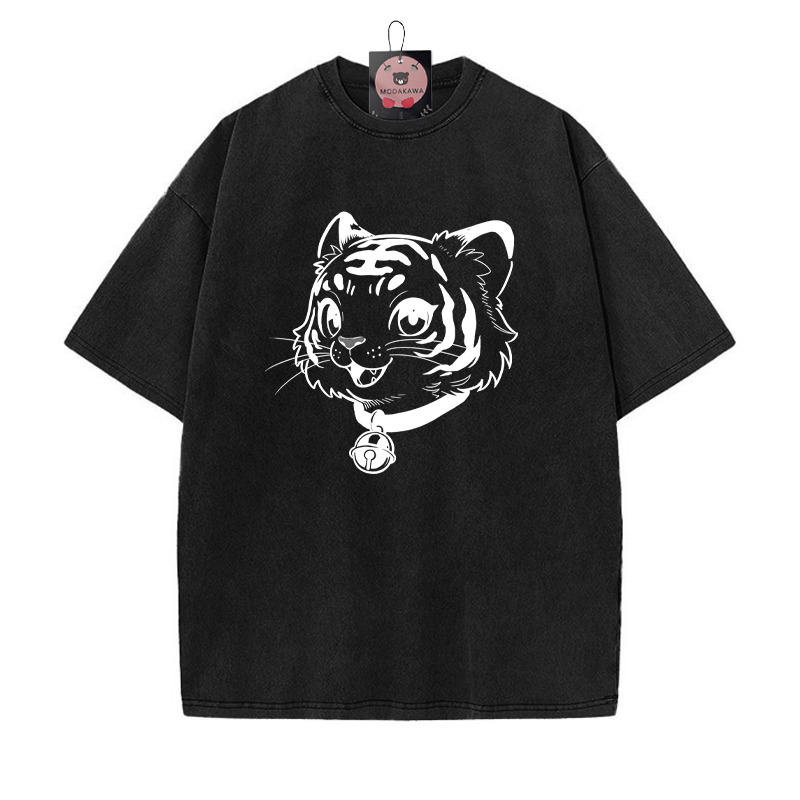 T-Shirt mit Tiger-Print und Vintage-Waschung - Schwarz - 5XL - image 4