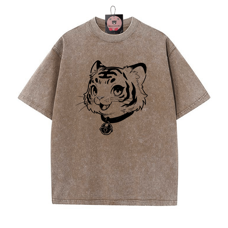 T-Shirt mit Tiger-Print und Vintage-Waschung - Braun - 5XL - image 2