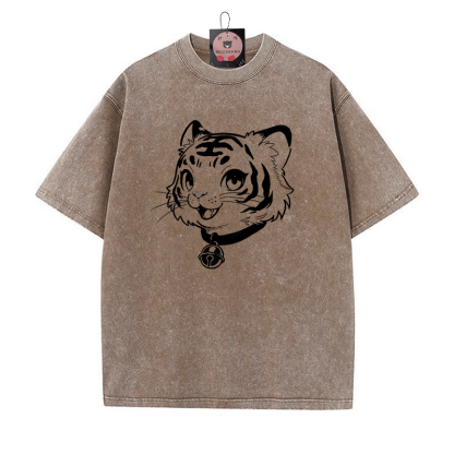 T-Shirt mit Tiger-Print und Vintage-Waschung - Braun - 5XL - image 2