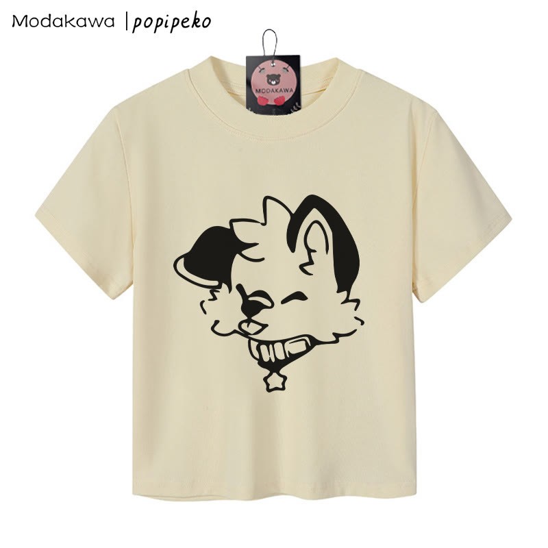 MODAKAWA X popipeko Damen-T-Shirt mit Welpen-Grafik, 92 % gekämmte Baumwolle, bauchfreies Top - Aprikose - XL - image 1
