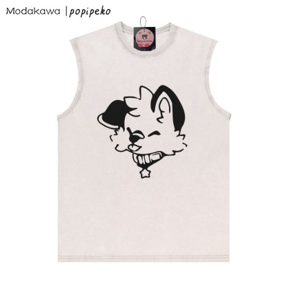 MODAKAWA X popipeko Unisex-T-Shirt mit Welpengrafik, Vintage-Waschung, ärmellos - Aprikose - 2XL - image 2