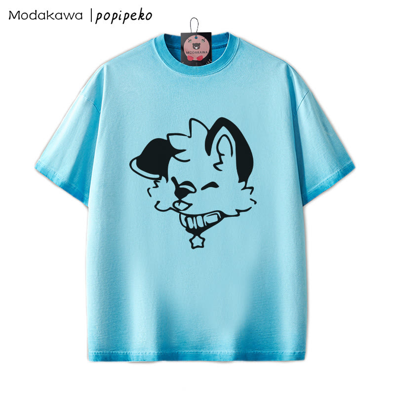 MODAKAWA X popipeko Puppy Graphic Unisex Vintage Washed T-Shirt - Blue - 2XL - image 3