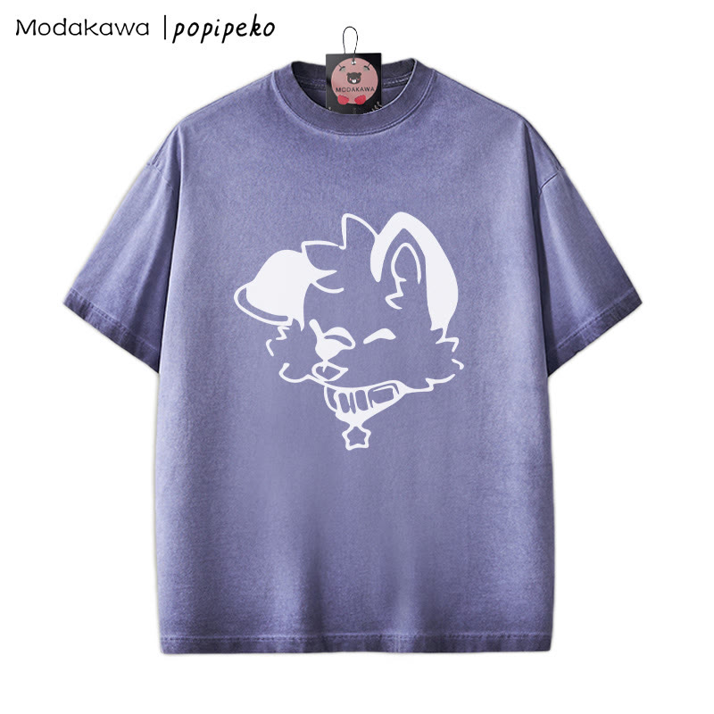 MODAKAWA X popipeko Puppy Graphic Unisex Vintage Washed T-Shirt - Purple - 2XL - image 2