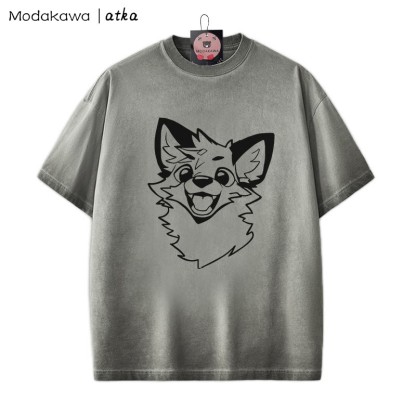 MODAKAWA X atka Fox Grafik Unisex Vintage Washed T-Shirt - Grau - 2XL - image 3
