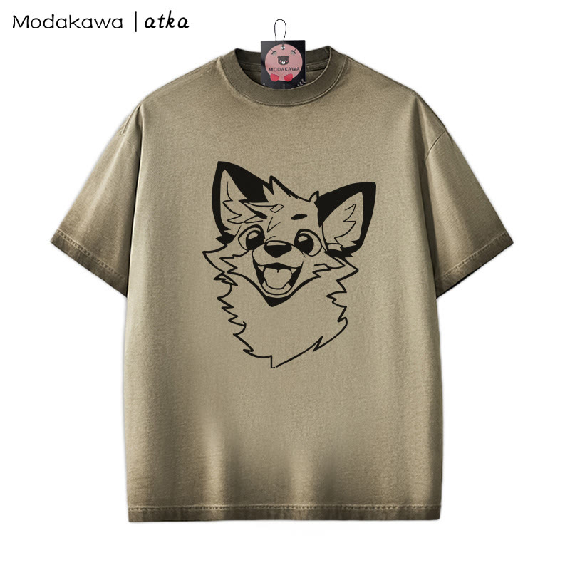 MODAKAWA X atka Fox Grafik Unisex Vintage Washed T-Shirt - Braun - 2XL - image 2