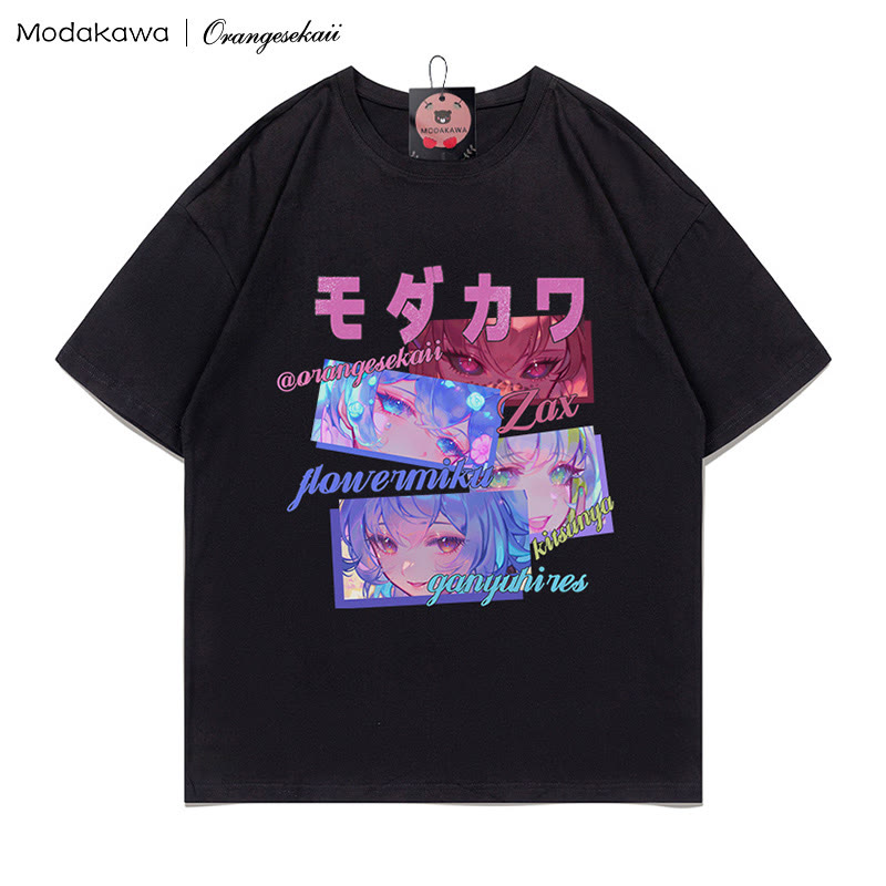 MODAKAWA X orangesekaii Zax Flowermiku Kitsunya Ganyuhires Print T-Shirt - Black - 5XL - image 1