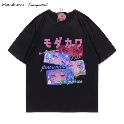 MODAKAWA X orangesekaii Zax Flowermiku Kitsunya Ganyuhires Print T-Shirt - Black - 5XL - image 1