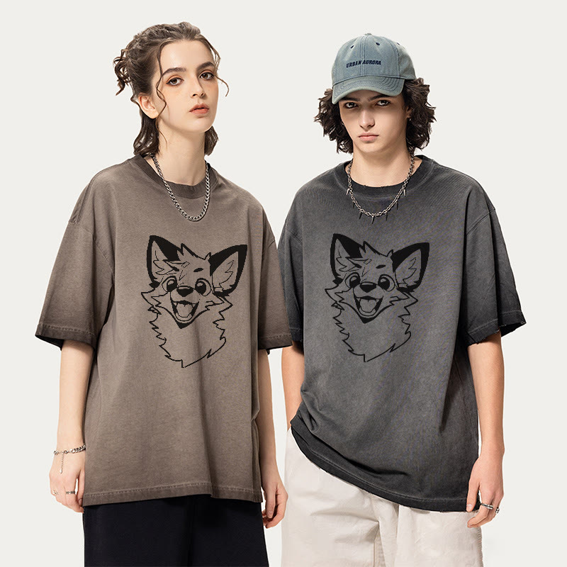 MODAKAWA X atka Fox Grafik Unisex Vintage Washed T-Shirt - image 1