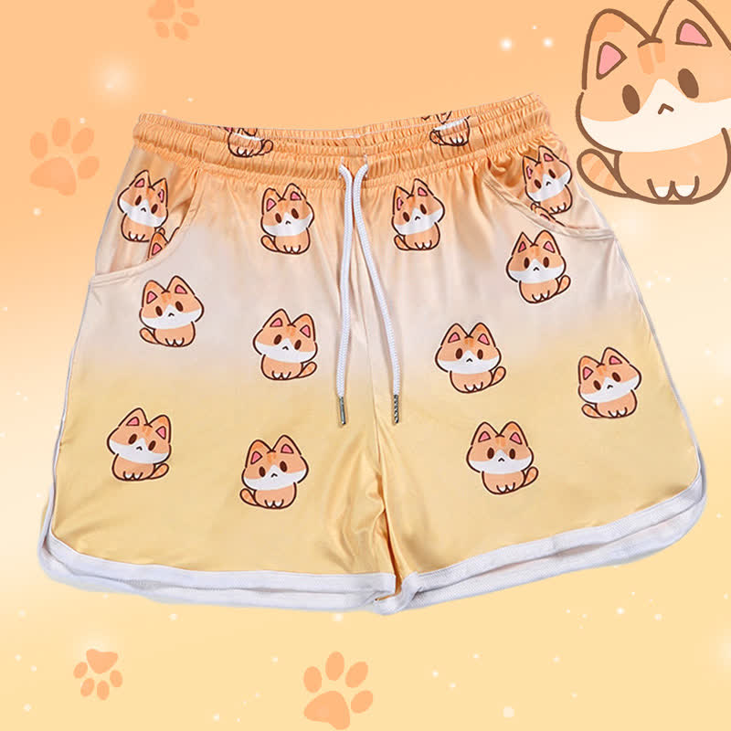 Freizeitshorts mit Kitty-Print von Modakawa - Orange - 4XL - image 1