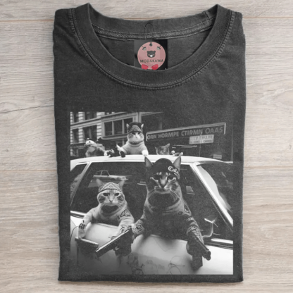 Unisex-T-Shirt mit Gangster-Cats-Grafik im Vintage-Look - Schwarz - 5XL - image 1
