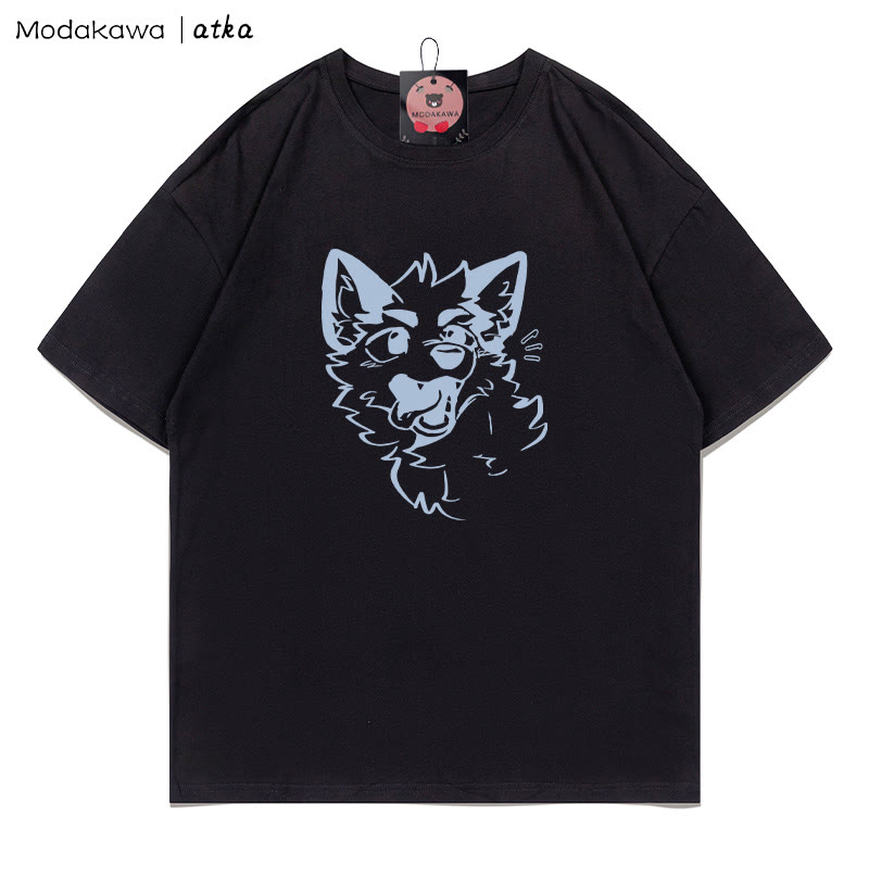 MODAKAWA X atka T-Shirt mit verspieltem Fuchsgesicht-Grafik - Black - 5XL - image 2