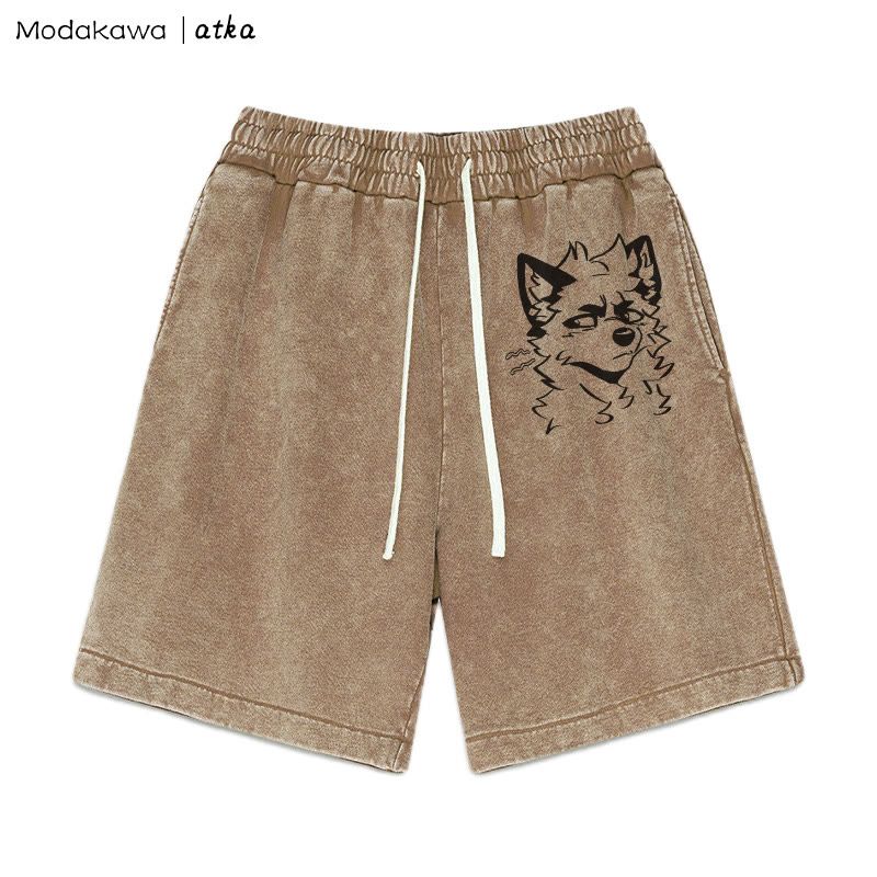 MODAKAWA X atka – Shorts mit frecher Fuchsgrafik und Vintage-Waschung - Braun - 3XL - image 2