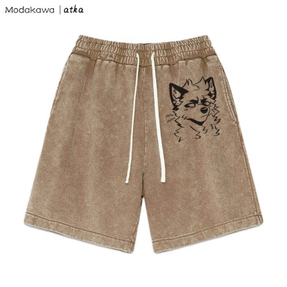 MODAKAWA X atka – Shorts mit frecher Fuchsgrafik und Vintage-Waschung - Braun - 3XL - image 2