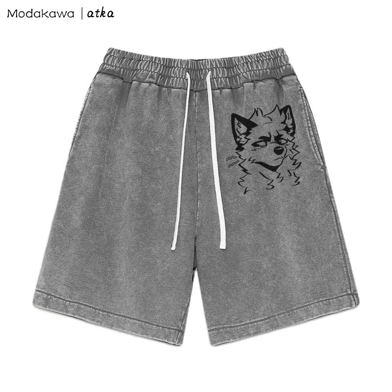MODAKAWA X atka – Shorts mit frecher Fuchsgrafik und Vintage-Waschung - Grau - 3XL - image 1