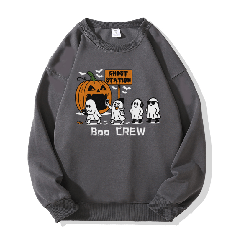 BOO CREW Sweatshirt mit Kürbis- und Geistergrafik und Rundhalsausschnitt - Grey - 5XL - image 1