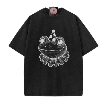 Unisex-T-Shirt mit Frosch-Grafik im Vintage-Look - Schwarz - 5XL - image 4
