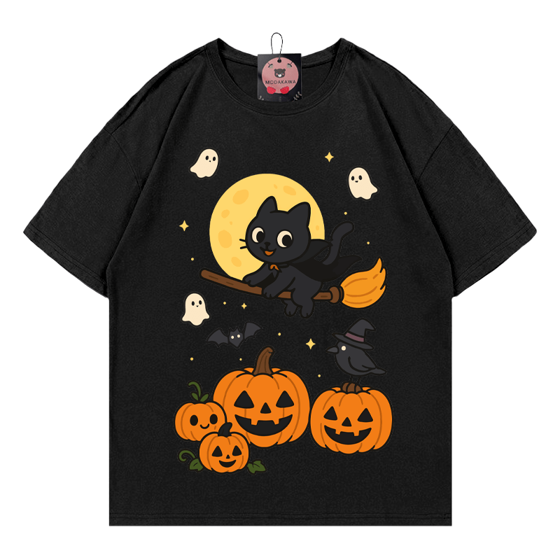 Purranormal Fliegende Katze Hexe Halloween Grafik T-Shirt - Black - 5XL - image 3