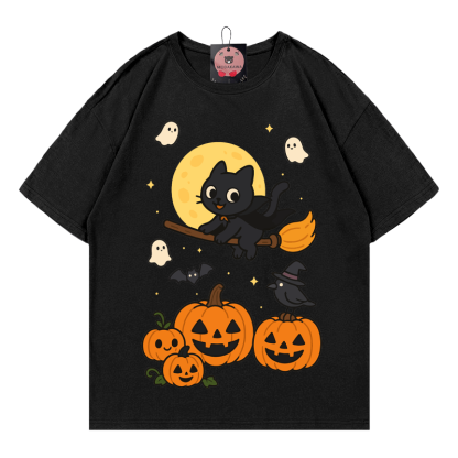 Purranormal Fliegende Katze Hexe Halloween Grafik T-Shirt - Black - 5XL - image 3